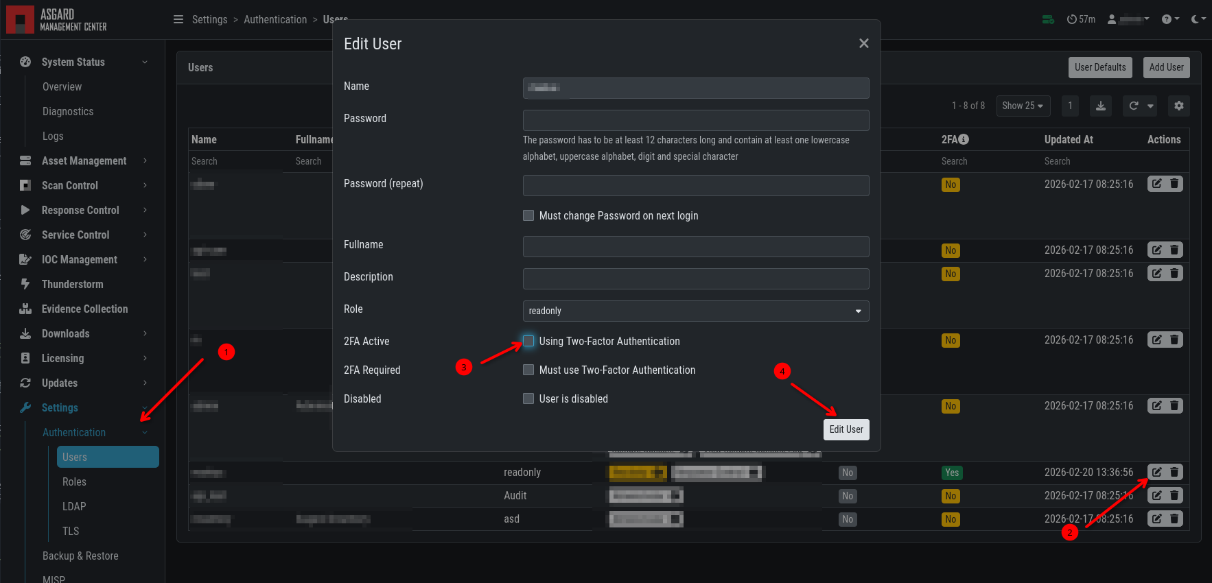 Deactivate 2FA as administrative user