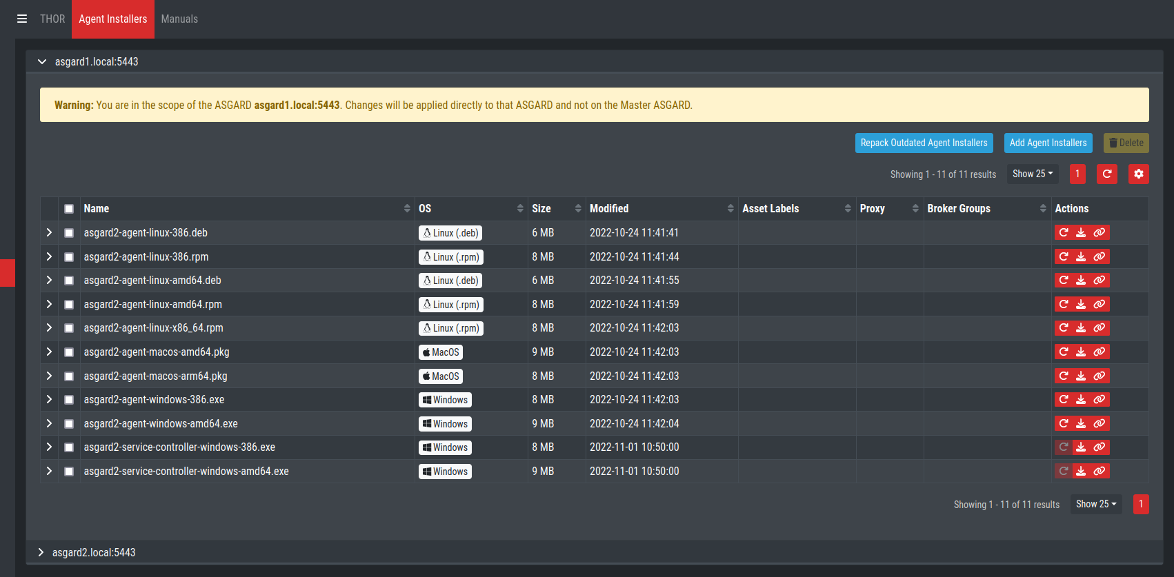 Example: Download Section in ASGARD but managed by MASTER ASGARD