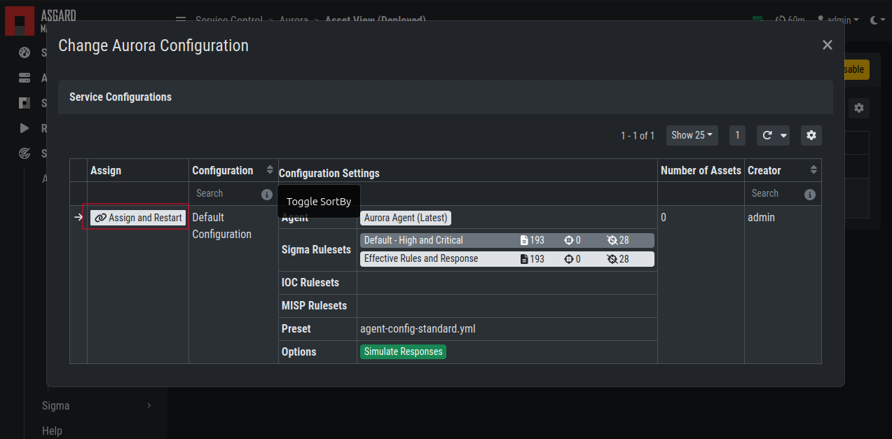 Change Aurora Service Configuration