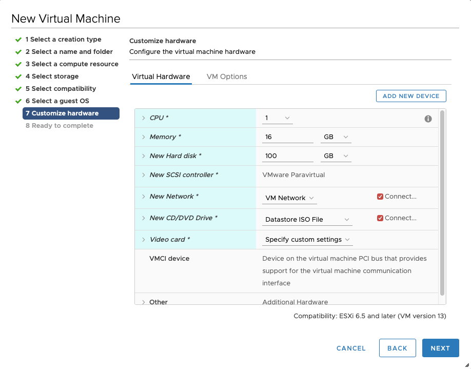 New Virtual Machine - ESX