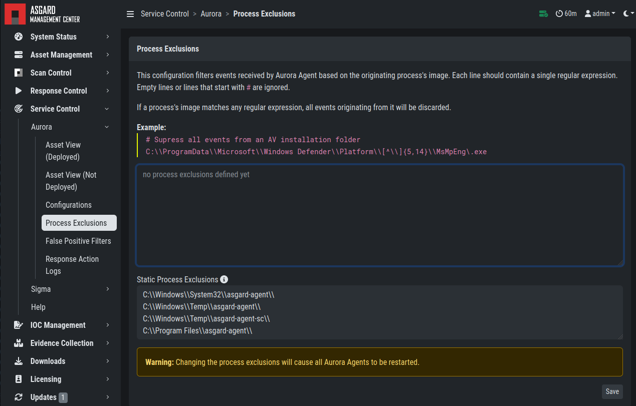 Define Aurora Process Exclusion