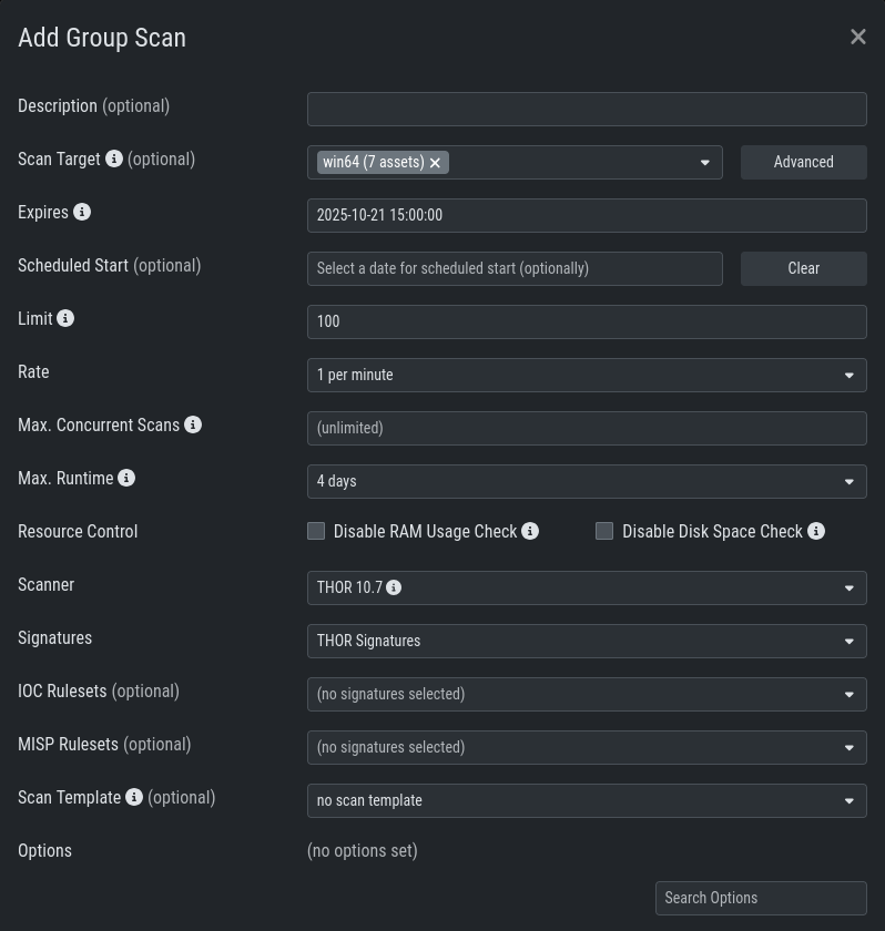 Scan Control – Create Group Scan