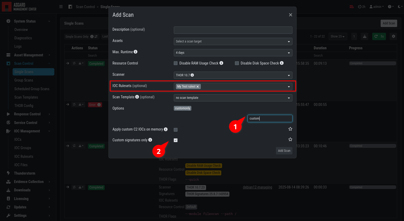 Select Ruleset while creating a scan job