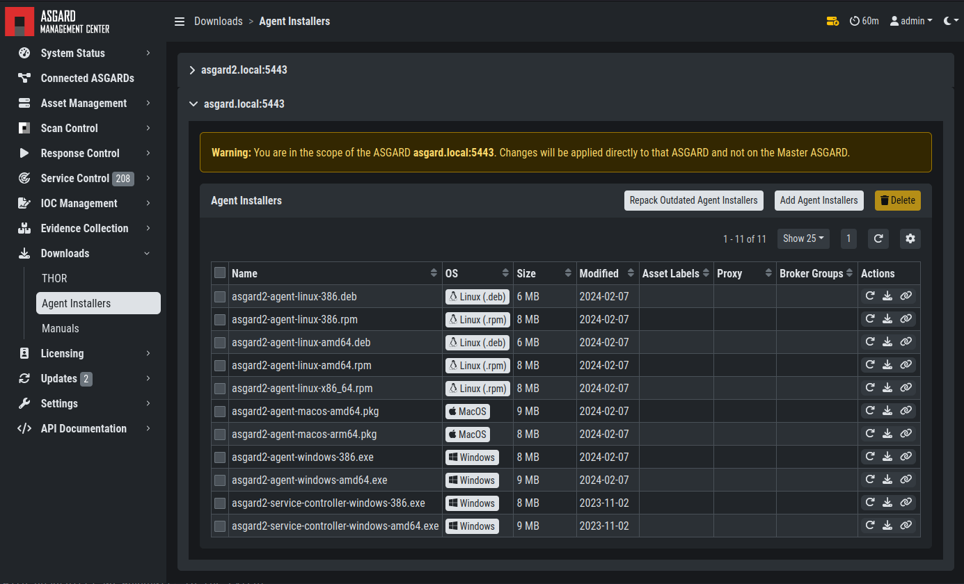 Example: Download Section in ASGARD but managed by Master ASGARD