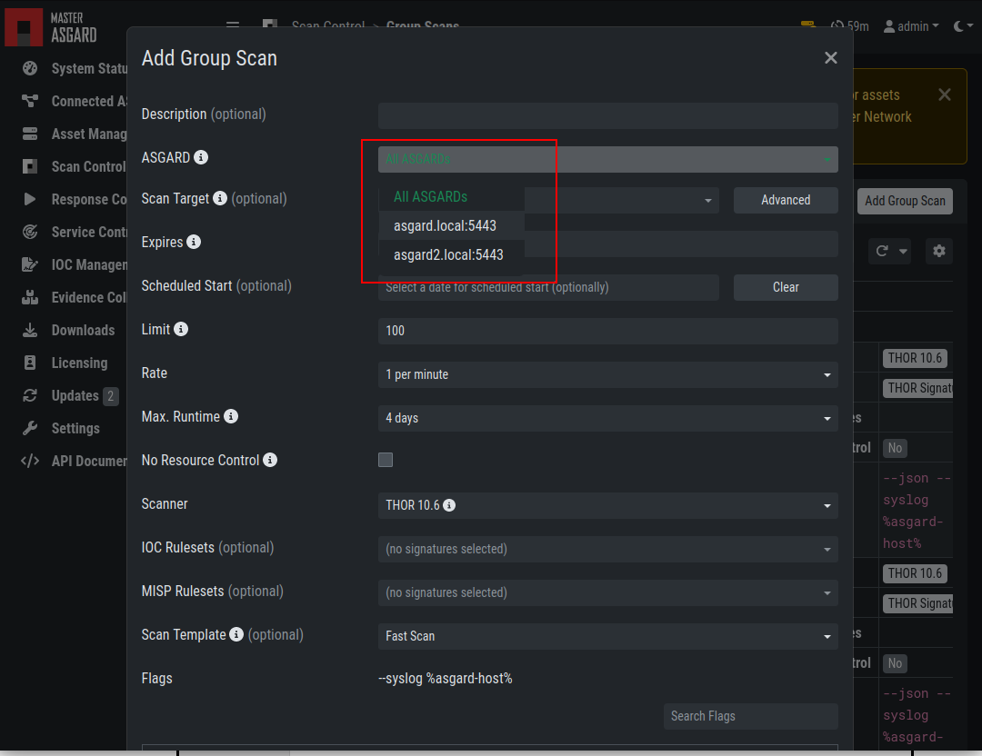 Master ASGARD Scan Control