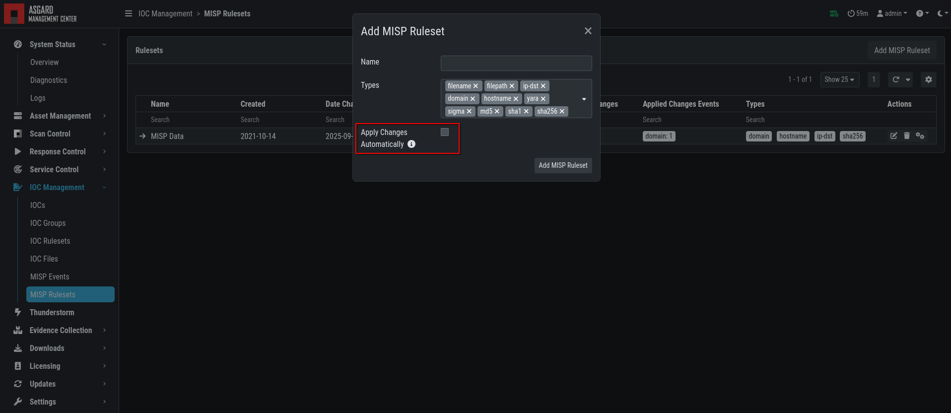 Adding a new MISP ruleset