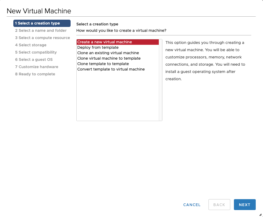 New Virtual Machine - ESX