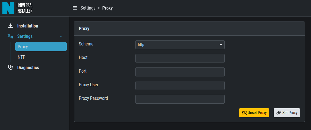 Settings of the Universal Installer